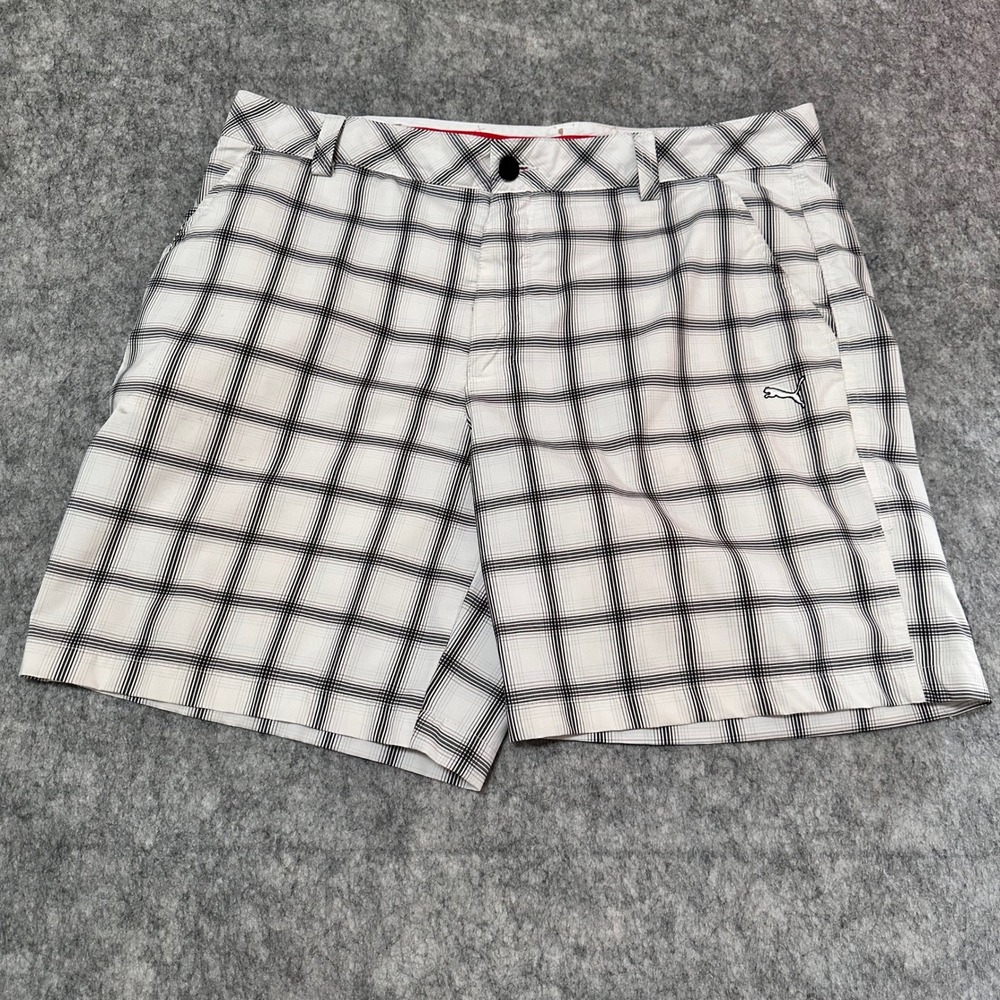 Puma Sportlifestyle Mens Plaid Golf Shorts White Black Size 38 Regular Fit 8in